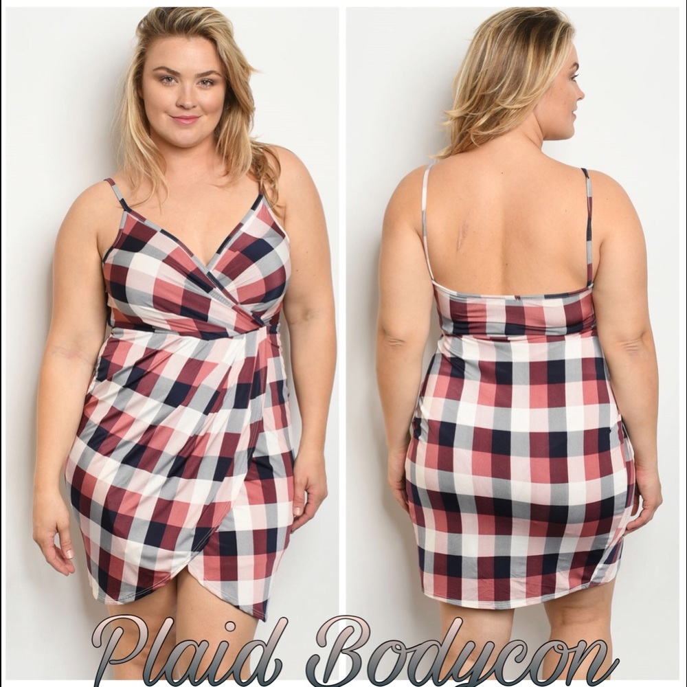 Plaid fitted Tulip Wrap Tank Dress Plus Size Polyester
